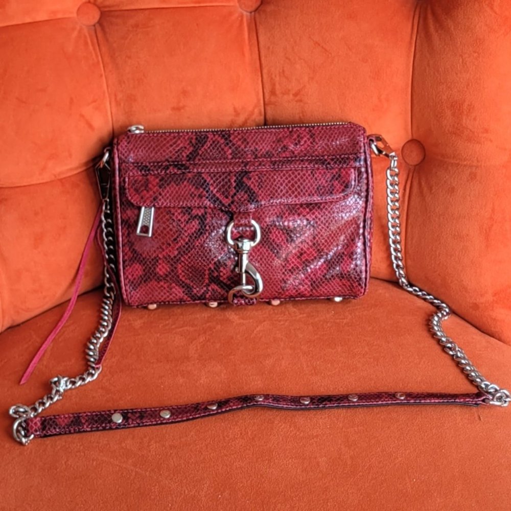 Rebecca Minkoff Mini Mac Burgandy Python Prints C… - image 1